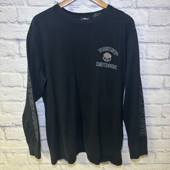 Harley Davidson Shirt Willie G Embroidered Black Skull Motorcycle Long Sleeve XL - Picture 3 of 13